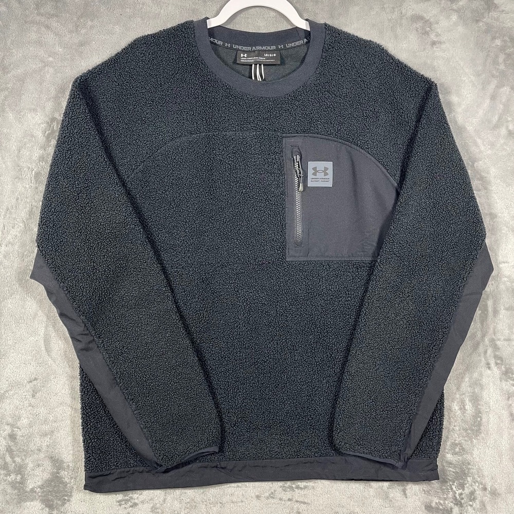 Under Armour Mens Loose Fit Sherpa Fleece Pullover Sweatshirt Black Size Large
